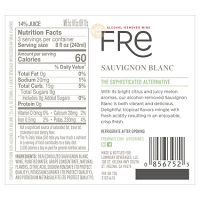 Sutter Home Fre Sauvignon Blanc 750ml Wine - 750 ML - Image 8