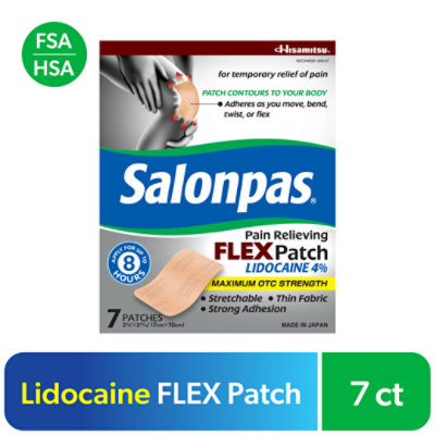 Salonpas Pain Relieving Flex Patch Lidocaine 4% - 7 Count - Image 1