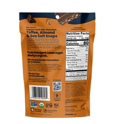Chocxo Dark Milk Chocolate Toffee Almond Sea Salt Snaps - 3.45 Oz - Image 3