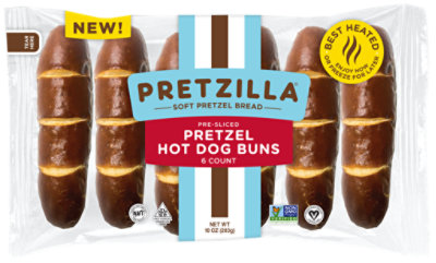 Pretzilla Soft Pretzel Bread Pretzel Hot Dog Buns 6 Count - 10 Oz - Image 1