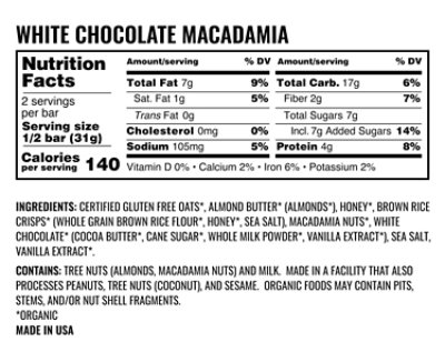 Kate's Real Food White Chocolate Macadamia Energy Bar - 2.2 Oz - Image 3