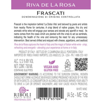 Riva De La Rosa Frascati Wine - 750 ML - Image 5