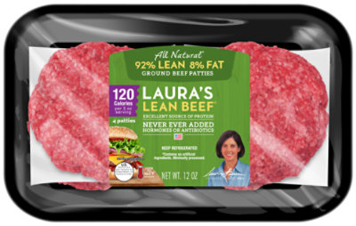 Lauras Lean Beef 92% Lean 8% Fat Patties - 12 Oz - Image 1