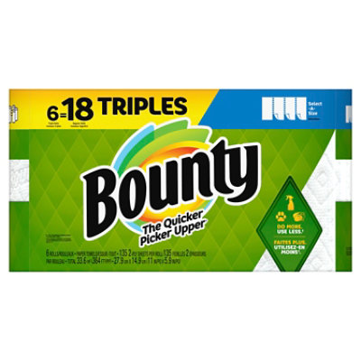 Bounty Select-A-Size Paper Towels, 6 Mega Rolls, White, 180 Sheets Per Roll