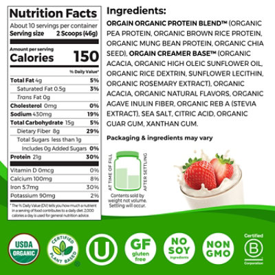 Orgain Organic Protein Powder Strawberry - 16.3 OZ - Image 3