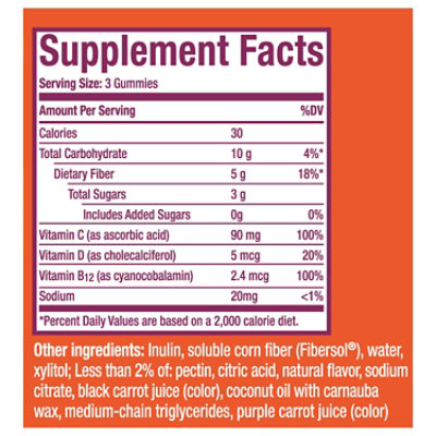 Metamucil Fiber Supplement Gummies Plus Vitamins C, D, & B12, 72 Gummies - 72 Count - Image 2