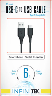 INF USB Type C TOUSBA 6ft Cable Black - Each - Image 1