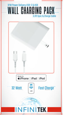 INF 2 Port Type C 32W USB Acertified Wall Charger - Each - Image 1