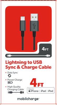 Black 4 Feet Lightning Sync And Charge Cable - Each - Image 1