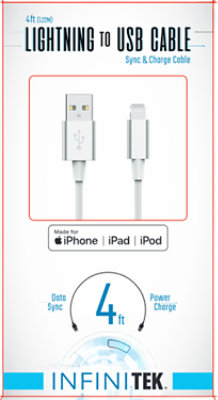 4ft Mfi Lightning Sync Charge Cable  White - Each - Image 1