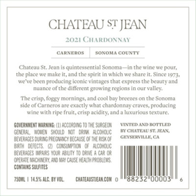 Chateau St Jean Carneros Chard Wine - 750 Ml - Image 3