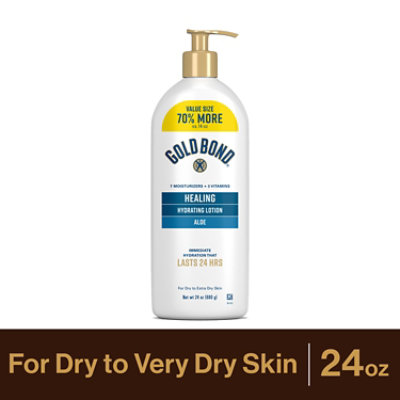 Gold Bond Healing Hydrating Body Lotion with Aloe, Moisturizer for Dry to Extra Dry Skin, 24-HR Hydration to Soothe & Comfort, Non-Greasy, Dermatologist-Tested, Light Scent, 24 Oz Family Size Pump