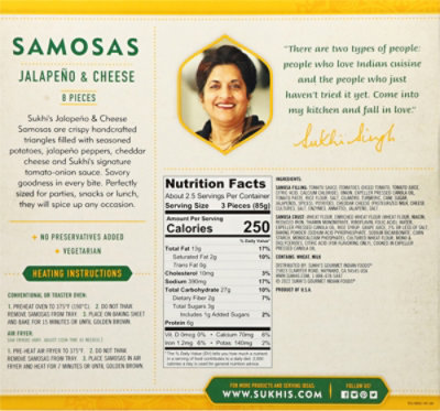 Sukhi's Indian Jalapeno & Cheese Samosa Frozen Appetizer Vegetarian Snack - 8 Oz - Image 5
