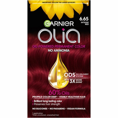 Garnier Olia Oil Powered Ammonia Free Permanent Hair Color 6.65 Intense Red Kit - Each - Image 1