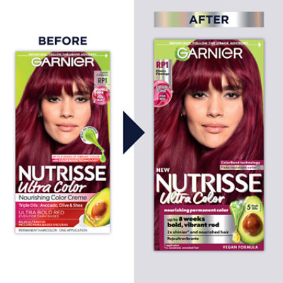 Garnier Nutrisse Ultra Color Nourishing Permanent Hair Color Creme RP1 Dark Pink Red Kit - Each - Image 1