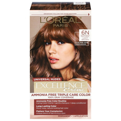 L'Oreal Paris Excellence Universal Nudes Permanent Hair Color 6N Natural Light Brown Kit - Each - Image 2
