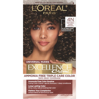 L'Oreal Paris Excellence Universal Nudes Permanent Hair Color 4N Natural Dark Brown Kit - Each - Image 1
