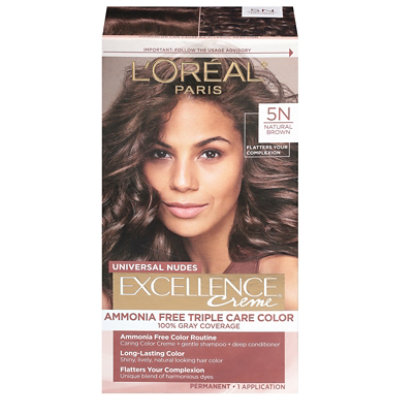 L'Oreal Paris Excellence Universal Nudes Permanent Hair Color 5N Natural Brown Kit - Each