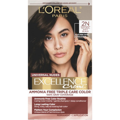 L'Oreal Paris Excellence Universal Nudes Permanent Hair Color 2N Natural Soft Black Kit - Each - Image 1