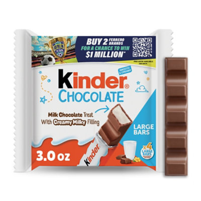 Kinder Chocolate Milk Chocolate Bar with Creamy Milky Filling Large Bars 3 Oz Total - 4 Count