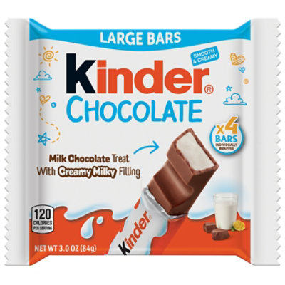 Kinder Chocolate Milk Chocolate Bar with Creamy Milky Filling Large Bars 3 Oz Total - 4 Count - Image 1