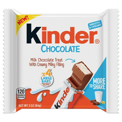 Kinder Chocolate Milk Chocolate Bar with Creamy Milky Filling Large Bars 3 Oz Total - 4 Count - Image 1