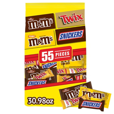 M&M'S Snickers And Twix Fun Size Variety Pack Assortment Milk Chocolate Candy Bars Bag - 55 Count - Image 1