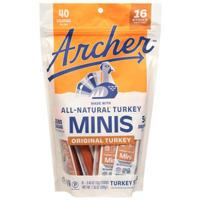 Archer Original Turkey Mini Jerky Sticks, 5g Protein, Zero Sugar, 0.46 oz, 16 Count