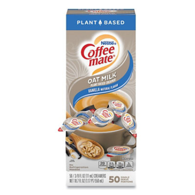 Coffee Mate Plant-Based Oat Milk Liquid Creamers, Natural Vanilla, 0.38 Oz Mini Cups - 50 Count - Image 1