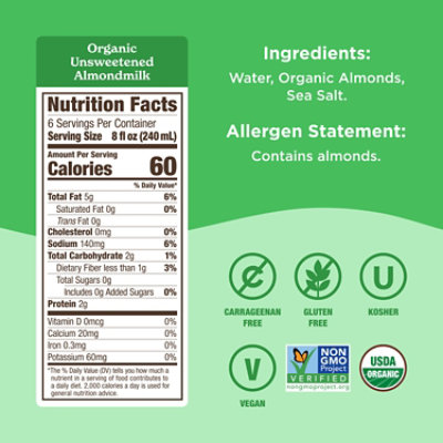 Califia Farms Organic Unsweetened Almond Milk - 48 Fl. Oz. - Image 2