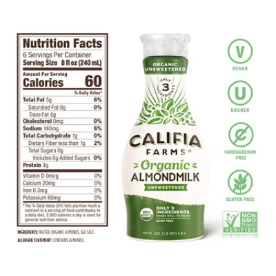 Califia Farms Organic Unsweetened Almond Milk - 48 Fl. Oz. - Image 3