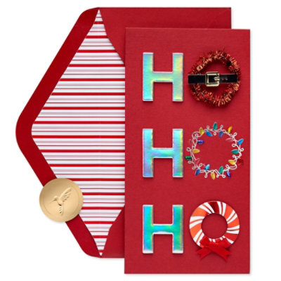 Papyrus Ho Ho Ho Wreaths Christmas Card - Each - Image 1