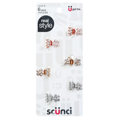 Scunci Real Style Mini Rhinestone Jaw Clips 6 Count - Each - Image 1