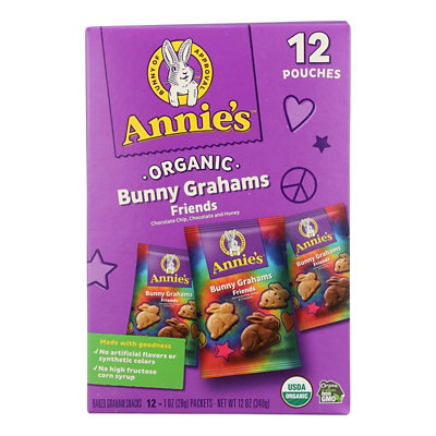 Annies Homegrown Friends Bunny Grahams Graham Snacks Organic Baked Box - 1 oz., 12 per Pack (4 Packs Total) - Image 1