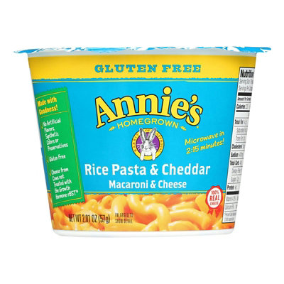 Annie's Homegrown Gluten Free Rice Pasta and Cheddar Microwavable Mac and Cheese Cup 2.01 oz (Pack of 12) - Image 1