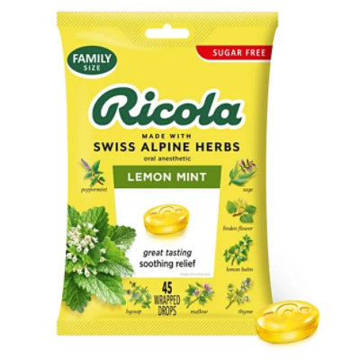 Ricola - Cough Drop Sugar Free Lemon Mint - 45 Count (Pack of 6) - Image 1