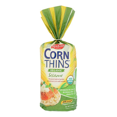 Real Foods Corn Thins Popped Corn Cakes Organic Sesame - 25 per Pack (6 Packs Total) - Image 1