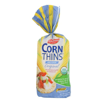 Real Foods Corn Thins Popped Corn Cakes Organic Original  - 26 per Pack (6 Packs Total) - Image 1