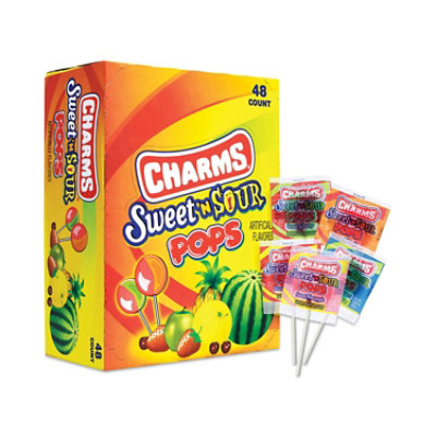 Charms Sweet and Sour Pop, Assorted Flavors, 0.63 oz - 48 Count - Image 1