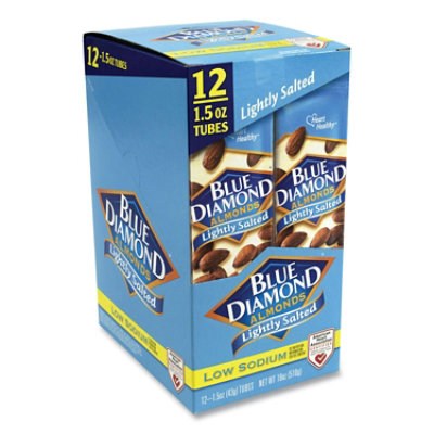 Blue Diamond Low Sodium Lightly Salted Almonds, 1.5 oz Tube - 12 Count - Image 1