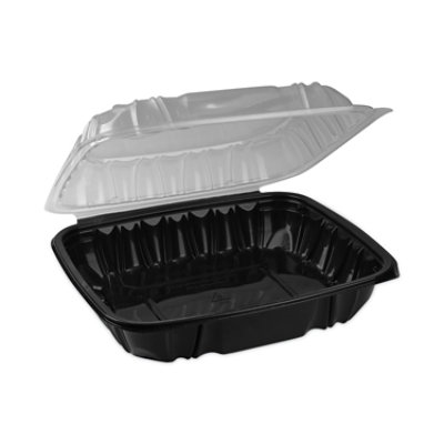Pactiv Evergreen EarthChoice Vented Dual Color Microwavable Hinged Lid Container, 1-Compartment 66oz, 10.5x9.5x3, Black/Clear, Plastic - 132 Count - Image 2