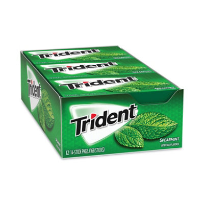 Trident Sugar-Free Gum, Spearmint, 14 Pieces/Pack, 12 Packs/Carton - Image 2