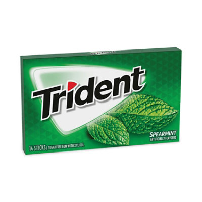 Trident Sugar-Free Gum, Spearmint, 14 Pieces/Pack, 12 Packs/Carton - Image 1
