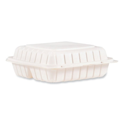 Dart Hinged Lid Containers, 3-Compartment, 9 x 8.75 x 3, White, Plastic - 150 Count - Image 2