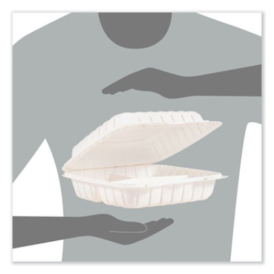 Dart Hinged Lid Containers, 3-Compartment, 9 x 8.75 x 3, White, Plastic - 150 Count - Image 3