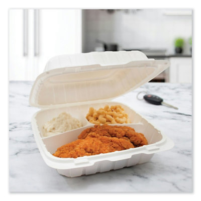 Dart Hinged Lid Containers, 3-Compartment, 9 x 8.75 x 3, White, Plastic - 150 Count - Image 4