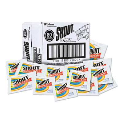 Shout Wipe and Go Instant Stain Remover, 4.7 x 5.9, Unscented, White - 80 Count - Image 1