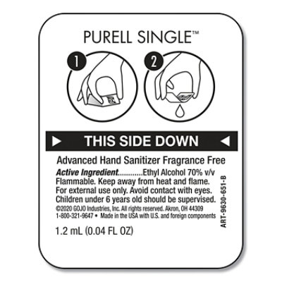 PURELL Single Use Advanced Gel Hand Sanitizer, 1.2 Ml, Packet, Fragrance-Free - 2,000 Count - Image 2