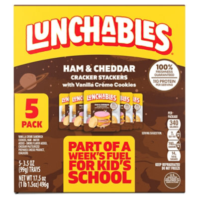 Lunchables Ham and Cheddar Cracker Stackers with Vanilla Creme Sandwich Cookies Ct 5 - 3.5 Oz - Image 1