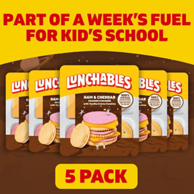 Lunchables Ham and Cheddar Cracker Stackers with Vanilla Creme Sandwich Cookies - 5 - 3.5 Oz - Image 5